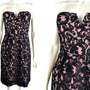 J Crew Collection Dress Strapless Lace Short Mini Black Pink Corset Sweetheart 2